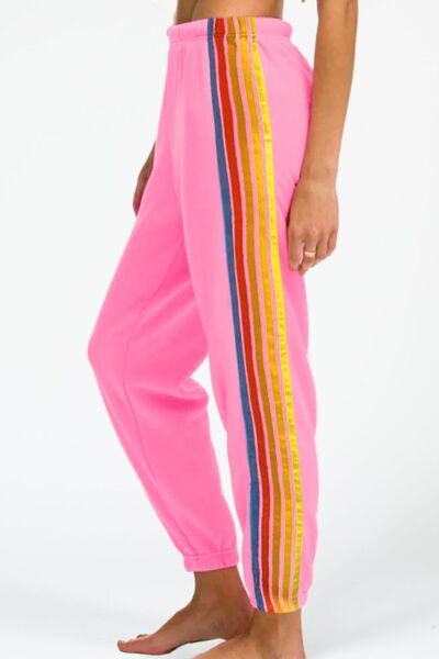 Contrast Striped Elastic Waist Active Pants - FitFemme.Shop