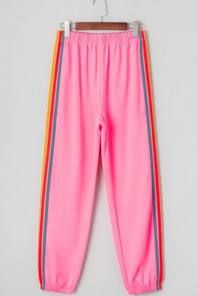 Contrast Striped Elastic Waist Active Pants - FitFemme.Shop