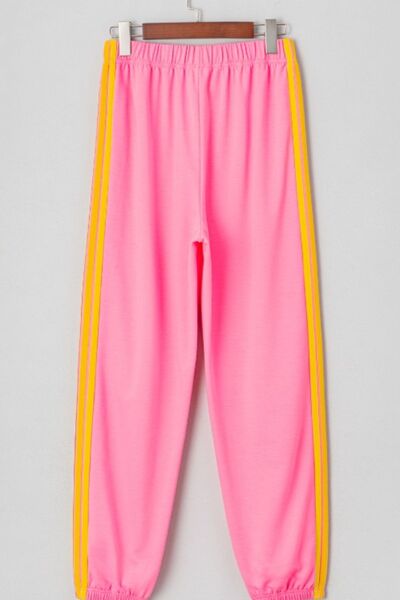 Contrast Striped Elastic Waist Active Pants - FitFemme.Shop