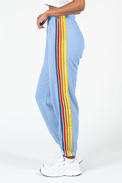 Contrast Striped Elastic Waist Active Pants - FitFemme.Shop