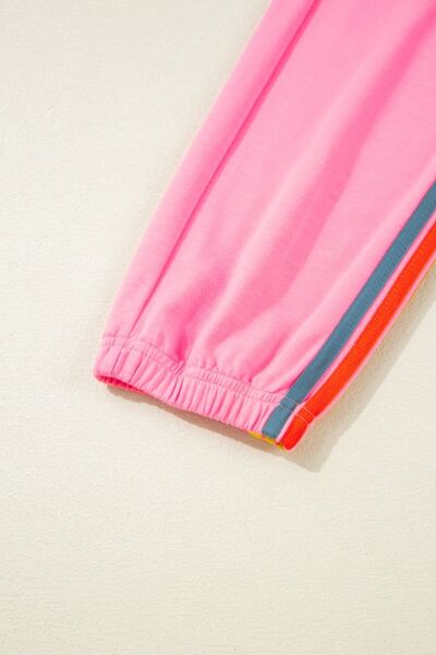 Contrast Striped Elastic Waist Active Pants - FitFemme.Shop