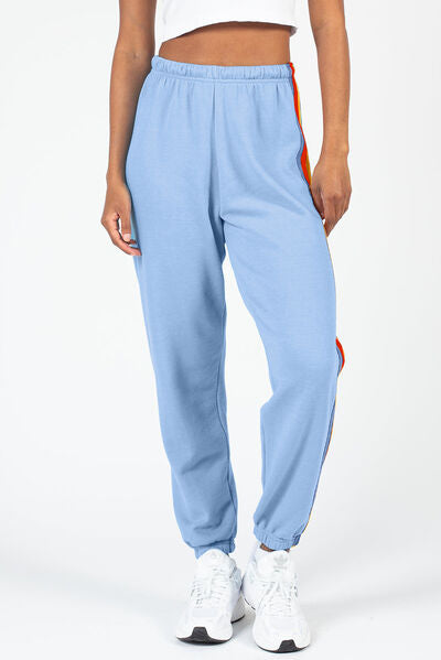 Contrast Striped Elastic Waist Active Pants - FitFemme.Shop