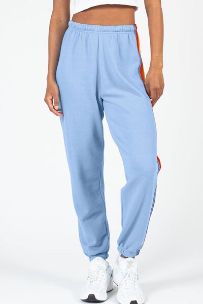 Contrast Striped Elastic Waist Active Pants - FitFemme.Shop