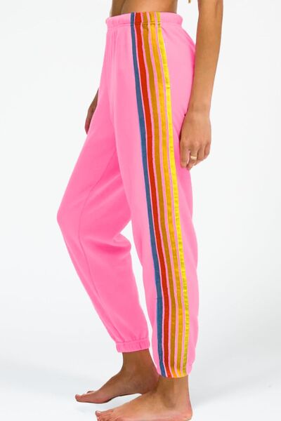 Contrast Striped Elastic Waist Active Pants - FitFemme.Shop