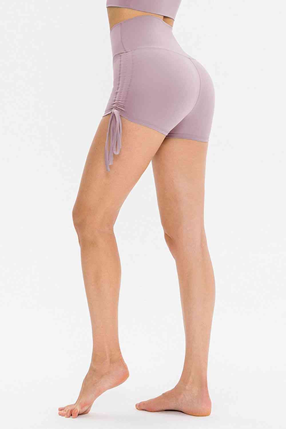 Drawstring Wide Waistband Side Tie Sports Shorts - FitFemme.Shop