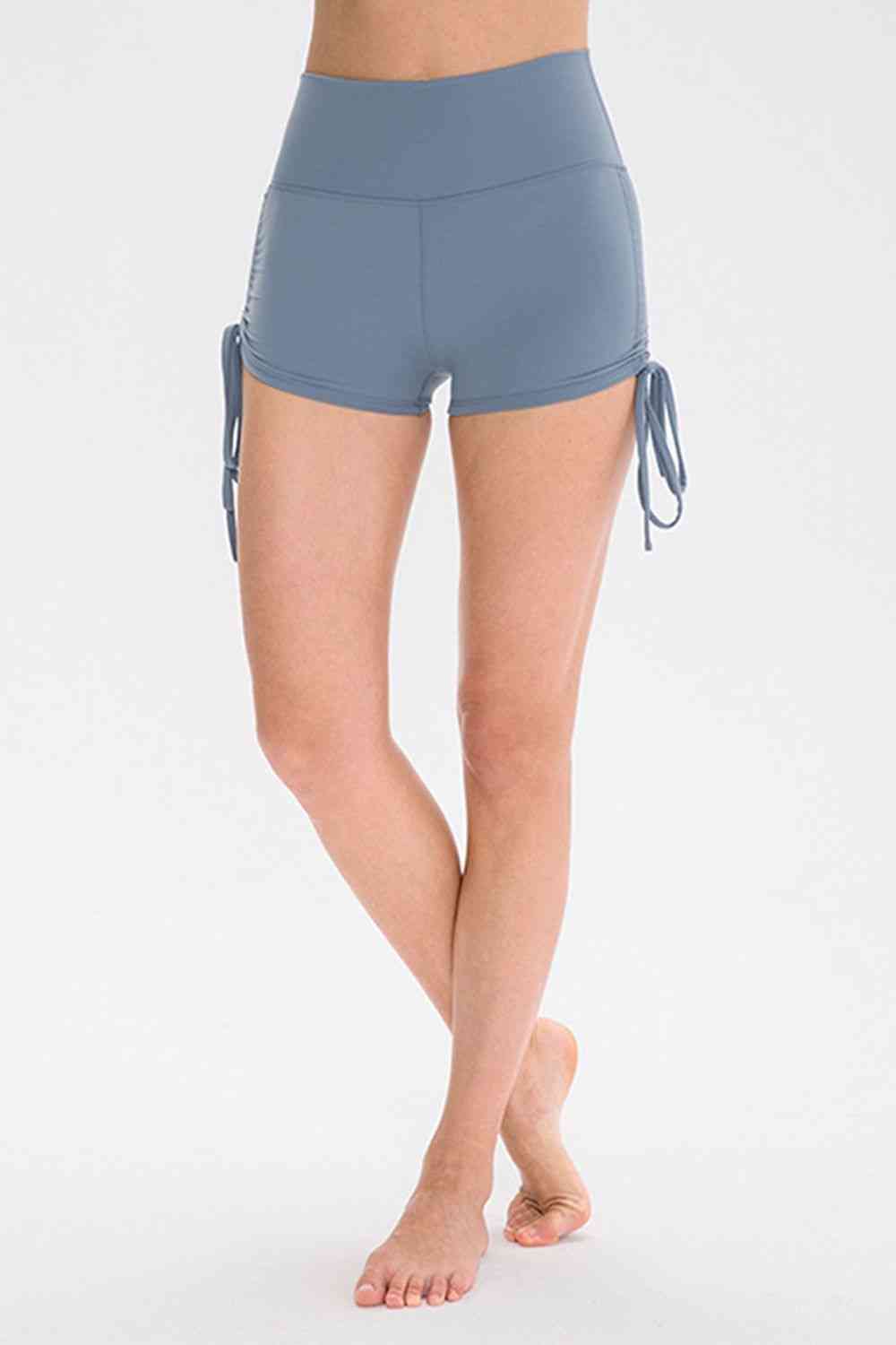 Drawstring Wide Waistband Side Tie Sports Shorts - FitFemme.Shop