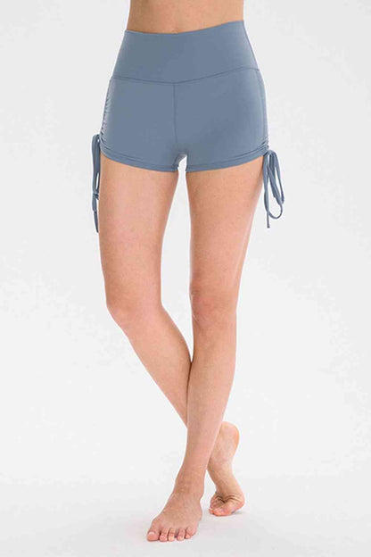 Drawstring Wide Waistband Side Tie Sports Shorts - FitFemme.Shop