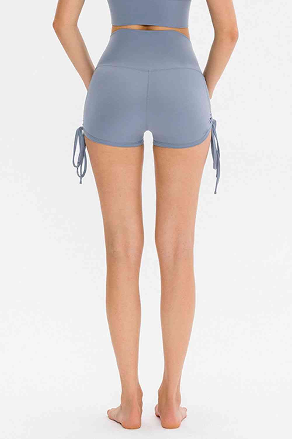 Drawstring Wide Waistband Side Tie Sports Shorts - FitFemme.Shop