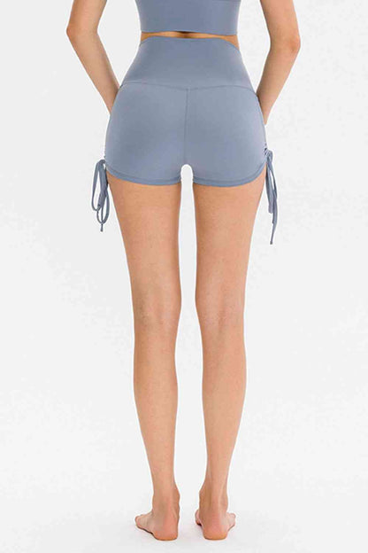 Drawstring Wide Waistband Side Tie Sports Shorts - FitFemme.Shop