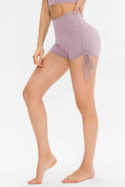Drawstring Wide Waistband Side Tie Sports Shorts - FitFemme.Shop