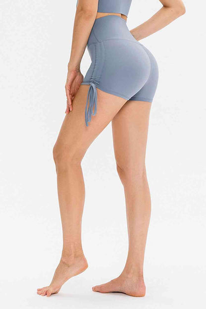 Drawstring Wide Waistband Side Tie Sports Shorts - FitFemme.Shop