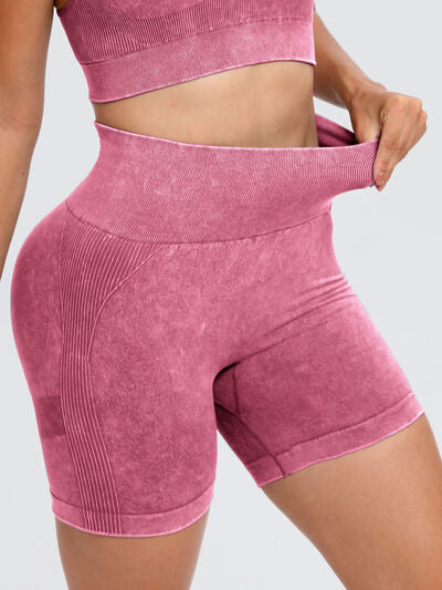 Washed High Waist Active Shorts - FitFemme.Shop