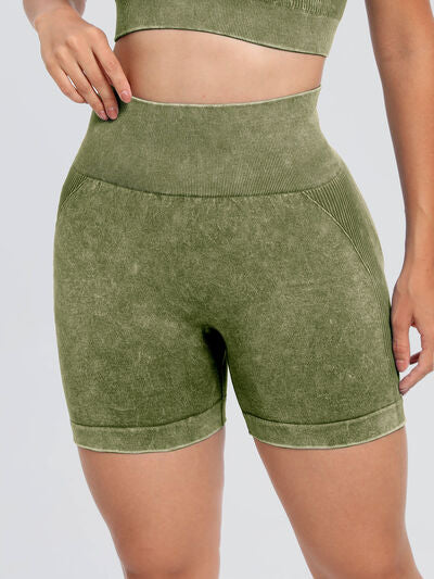 Washed High Waist Active Shorts - FitFemme.Shop
