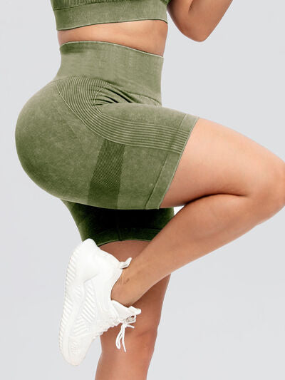 Washed High Waist Active Shorts - FitFemme.Shop