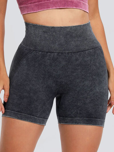 Washed High Waist Active Shorts - FitFemme.Shop