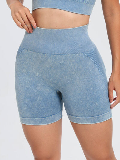 Washed High Waist Active Shorts - FitFemme.Shop