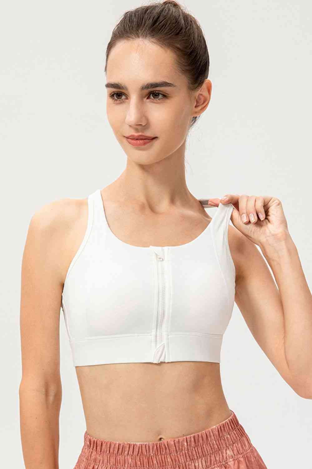 Zip-Up Round Neck Sports Bra - FitFemme.Shop