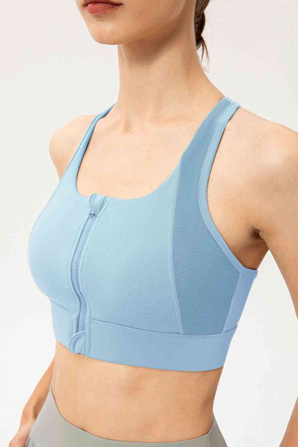 Zip-Up Round Neck Sports Bra - FitFemme.Shop