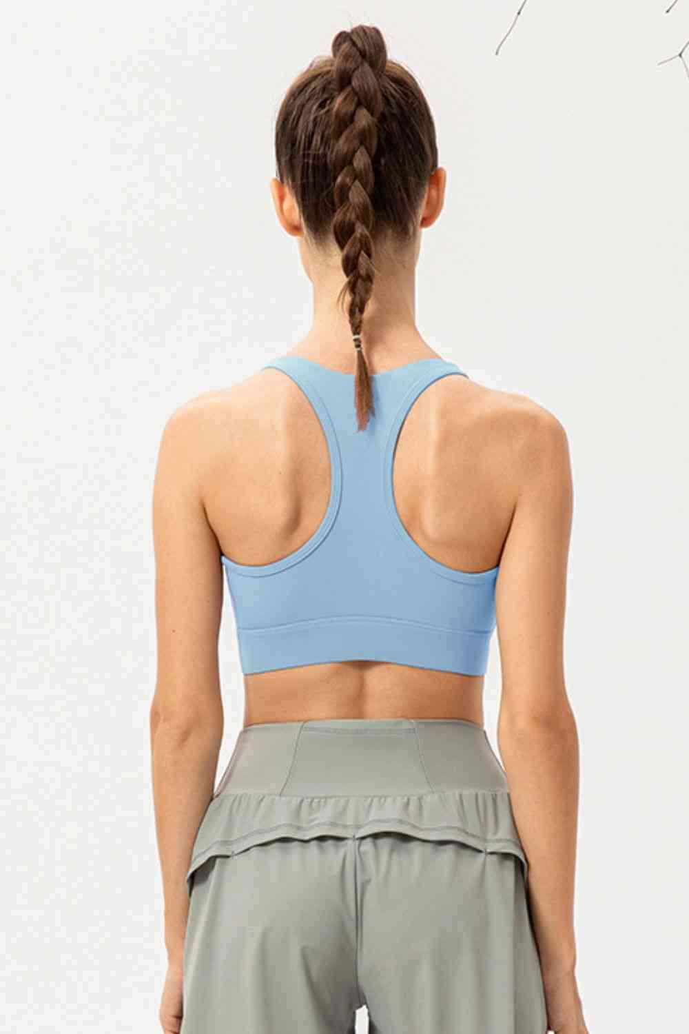 Zip-Up Round Neck Sports Bra - FitFemme.Shop