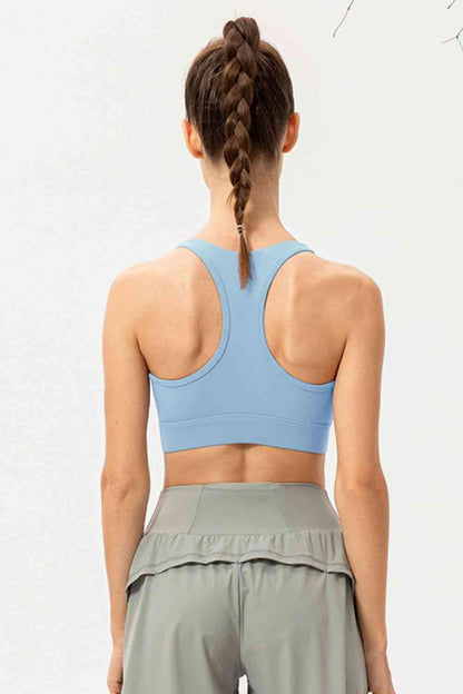 Zip-Up Round Neck Sports Bra - FitFemme.Shop