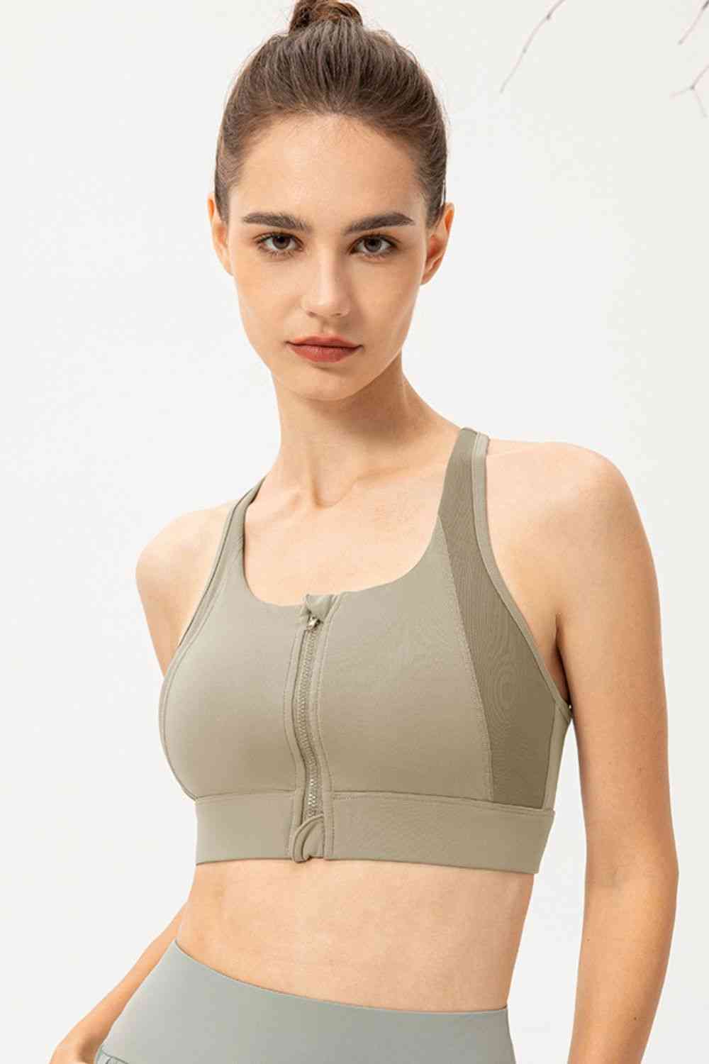 Zip-Up Round Neck Sports Bra - FitFemme.Shop