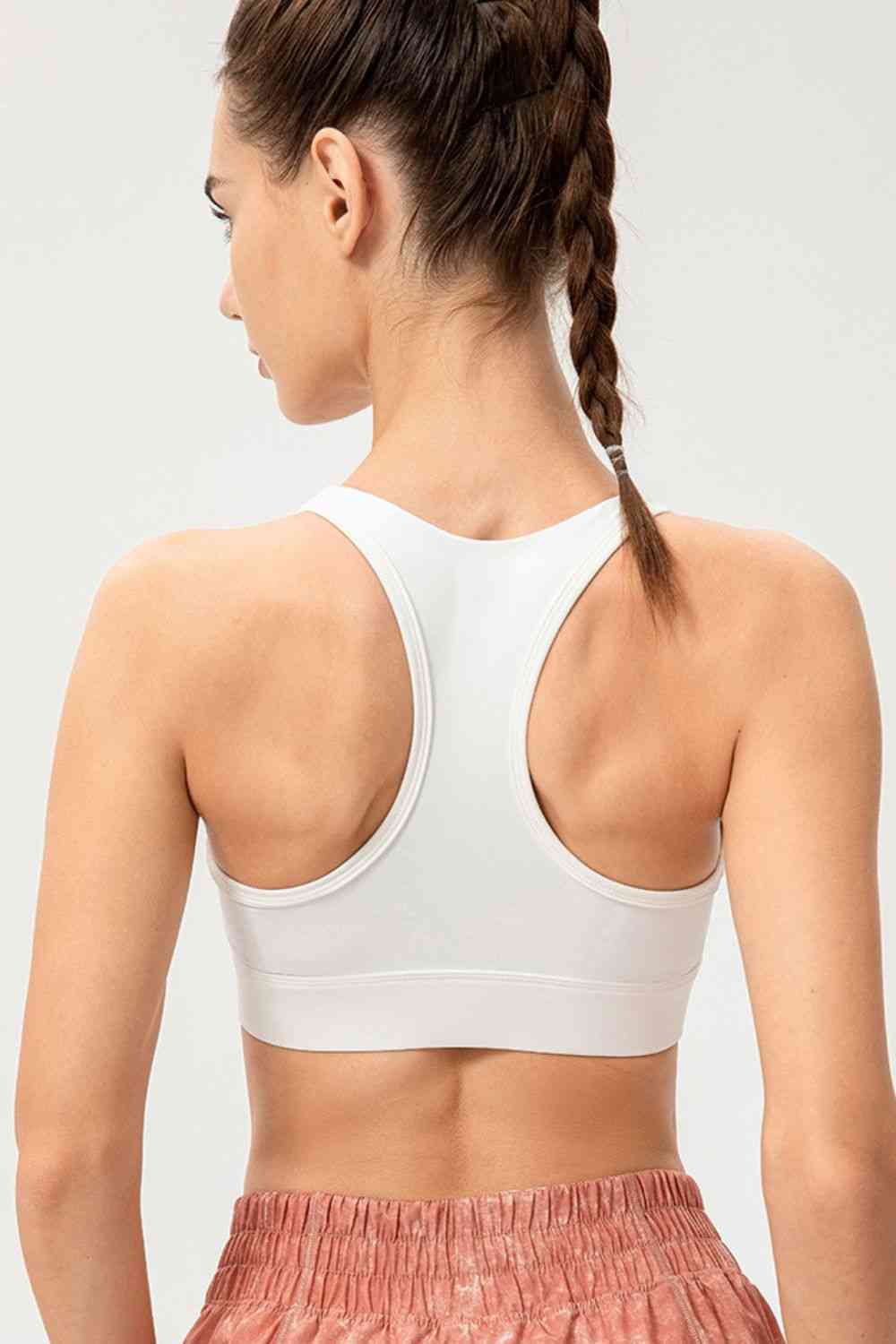 Zip-Up Round Neck Sports Bra - FitFemme.Shop