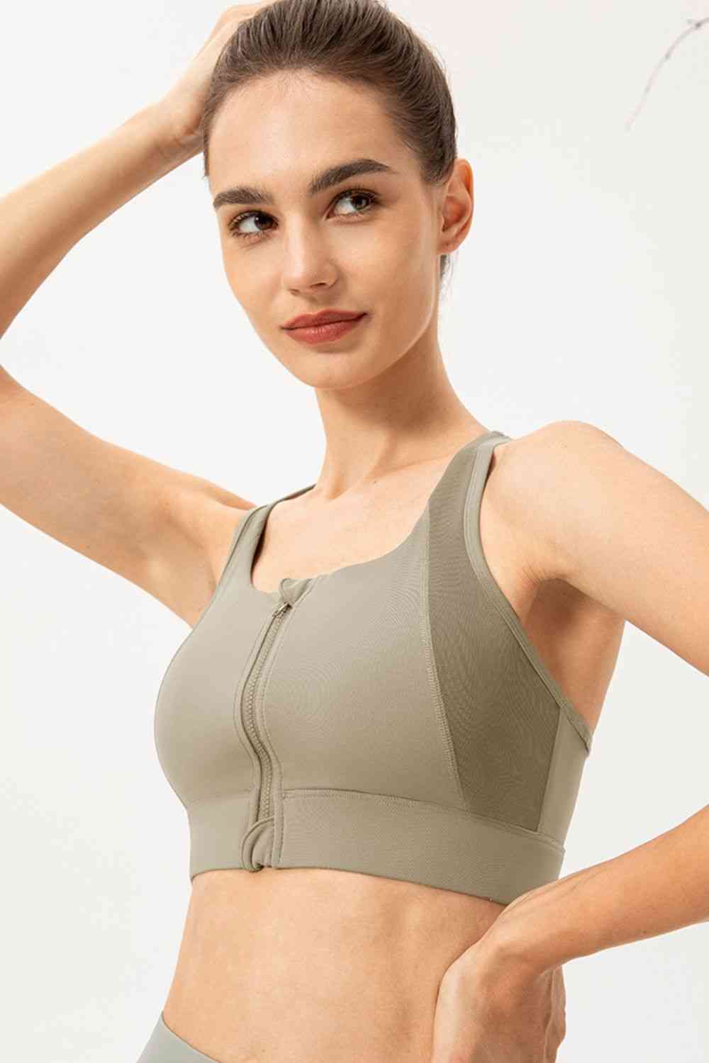 Zip-Up Round Neck Sports Bra - FitFemme.Shop