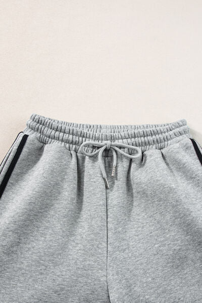 Side Striped Round Neck Top and Pants Active Set - FitFemme.Shop