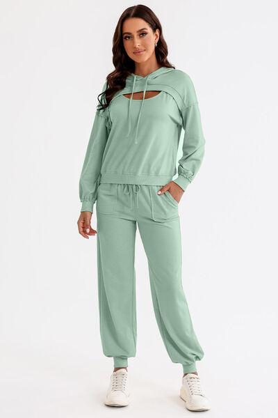 Cutout Drawstring Hoodie and Joggers Active Set - FitFemme.Shop