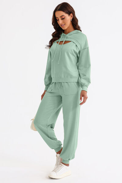 Cutout Drawstring Hoodie and Joggers Active Set - FitFemme.Shop