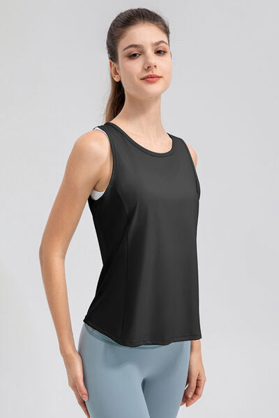 Wide Strap Round Neck Active Tank - FitFemme.Shop
