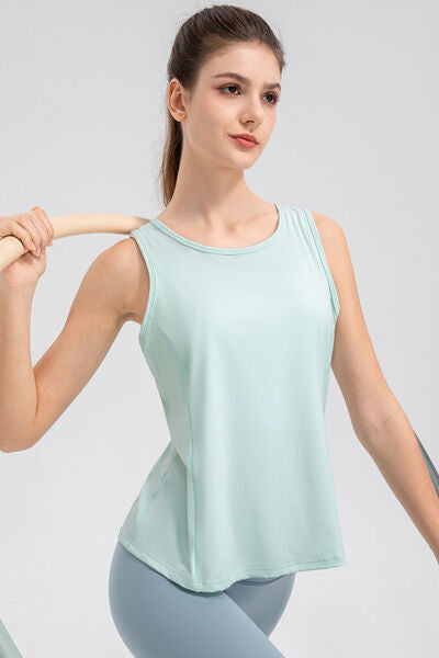 Wide Strap Round Neck Active Tank - FitFemme.Shop