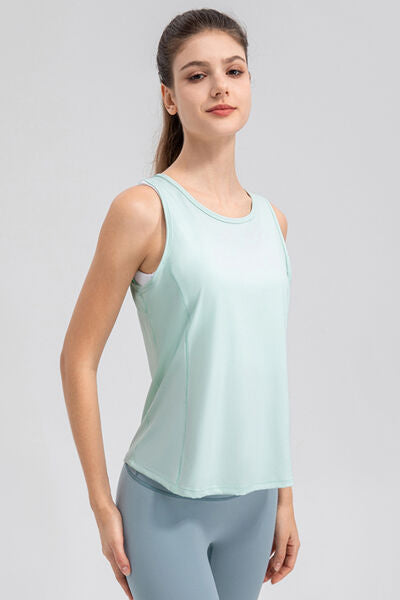 Wide Strap Round Neck Active Tank - FitFemme.Shop