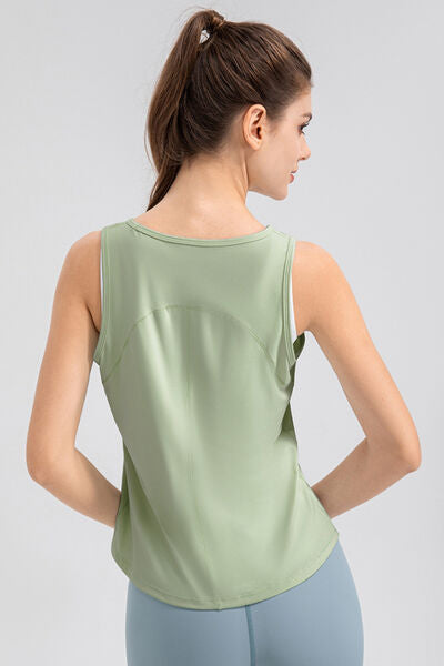 Wide Strap Round Neck Active Tank - FitFemme.Shop