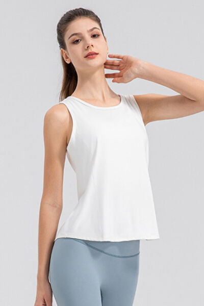 Wide Strap Round Neck Active Tank - FitFemme.Shop
