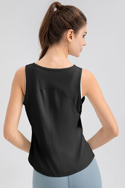 Wide Strap Round Neck Active Tank - FitFemme.Shop