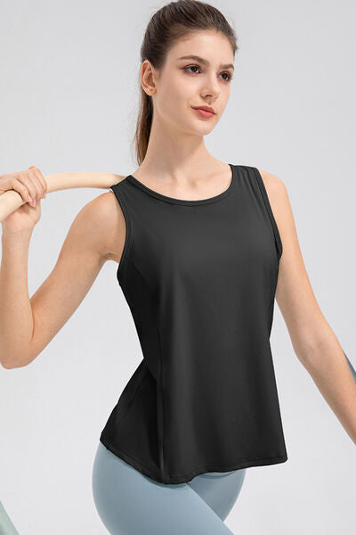 Wide Strap Round Neck Active Tank - FitFemme.Shop
