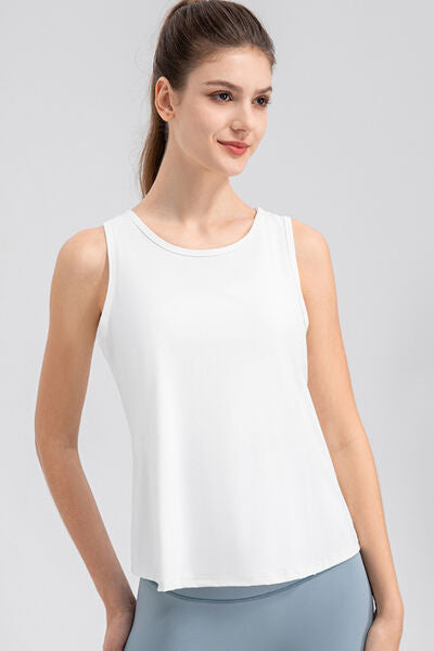 Wide Strap Round Neck Active Tank - FitFemme.Shop