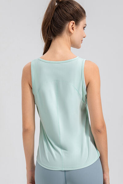 Wide Strap Round Neck Active Tank - FitFemme.Shop