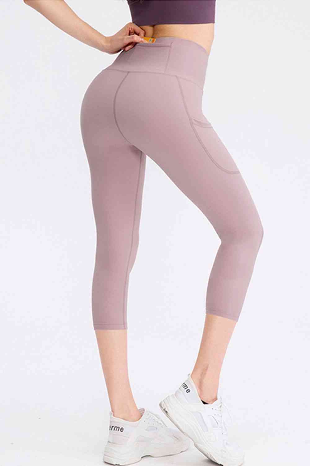Wide Waistband Cropped Active Leggings with Pockets - FitFemme.Shop