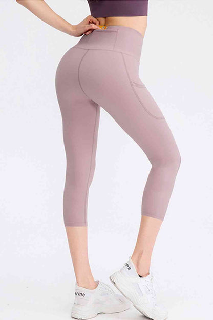 Wide Waistband Cropped Active Leggings with Pockets - FitFemme.Shop