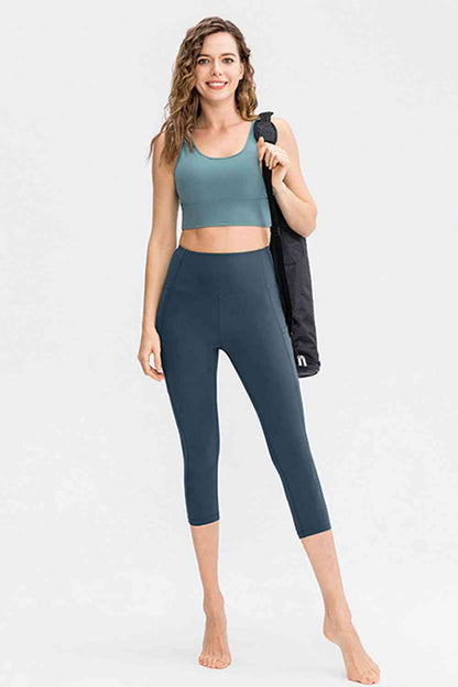 Wide Waistband Cropped Active Leggings with Pockets - FitFemme.Shop