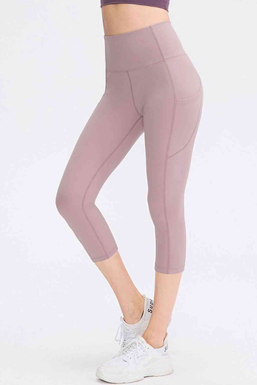 Wide Waistband Cropped Active Leggings with Pockets - FitFemme.Shop