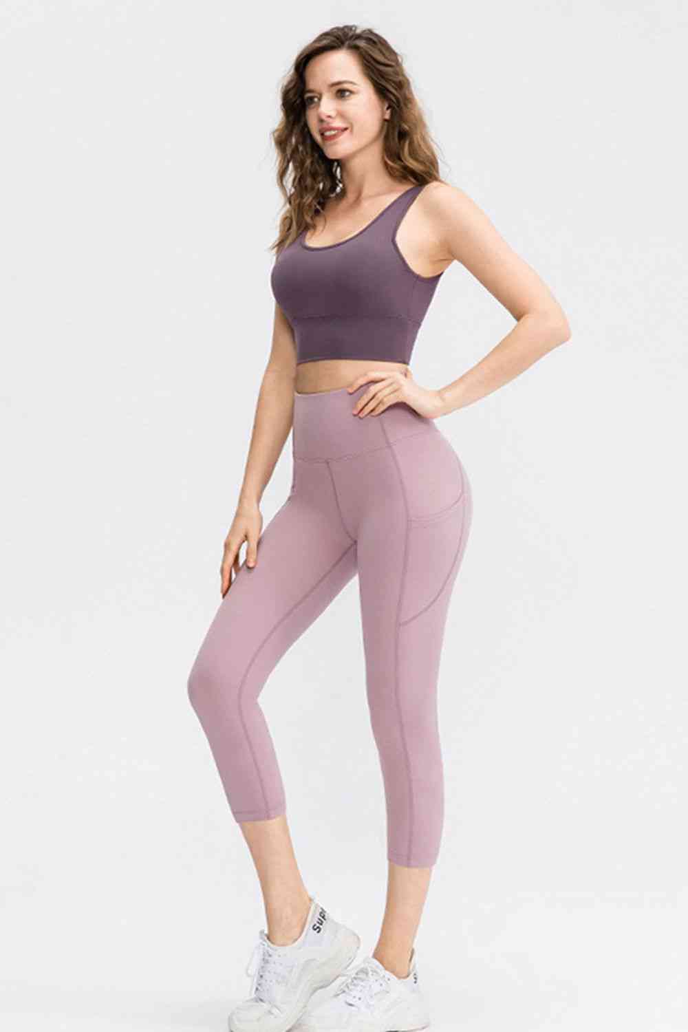 Wide Waistband Cropped Active Leggings with Pockets - FitFemme.Shop
