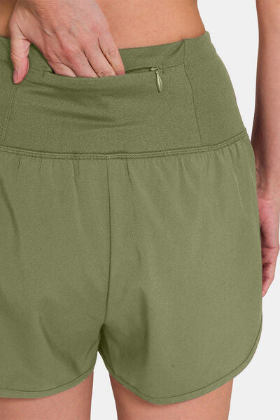 Zenana High-Waisted Zippered Back Pocket Active Shorts - FitFemme.Shop