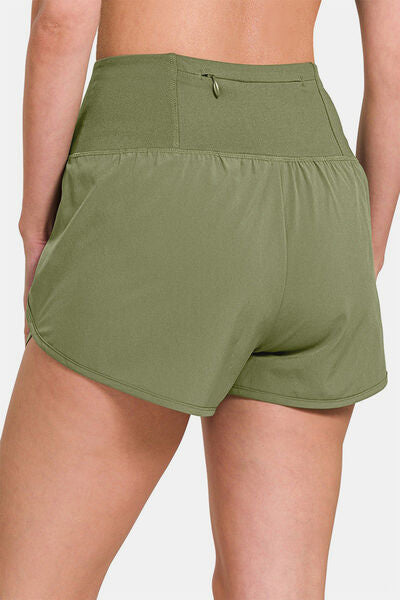 Zenana High-Waisted Zippered Back Pocket Active Shorts - FitFemme.Shop