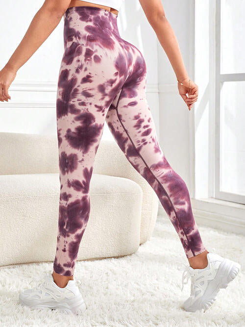 Tie-Dye Wide Waistband Active Leggings - FitFemme.Shop