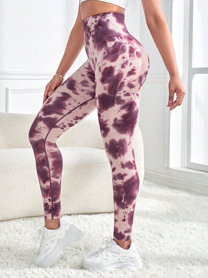 Tie-Dye Wide Waistband Active Leggings - FitFemme.Shop