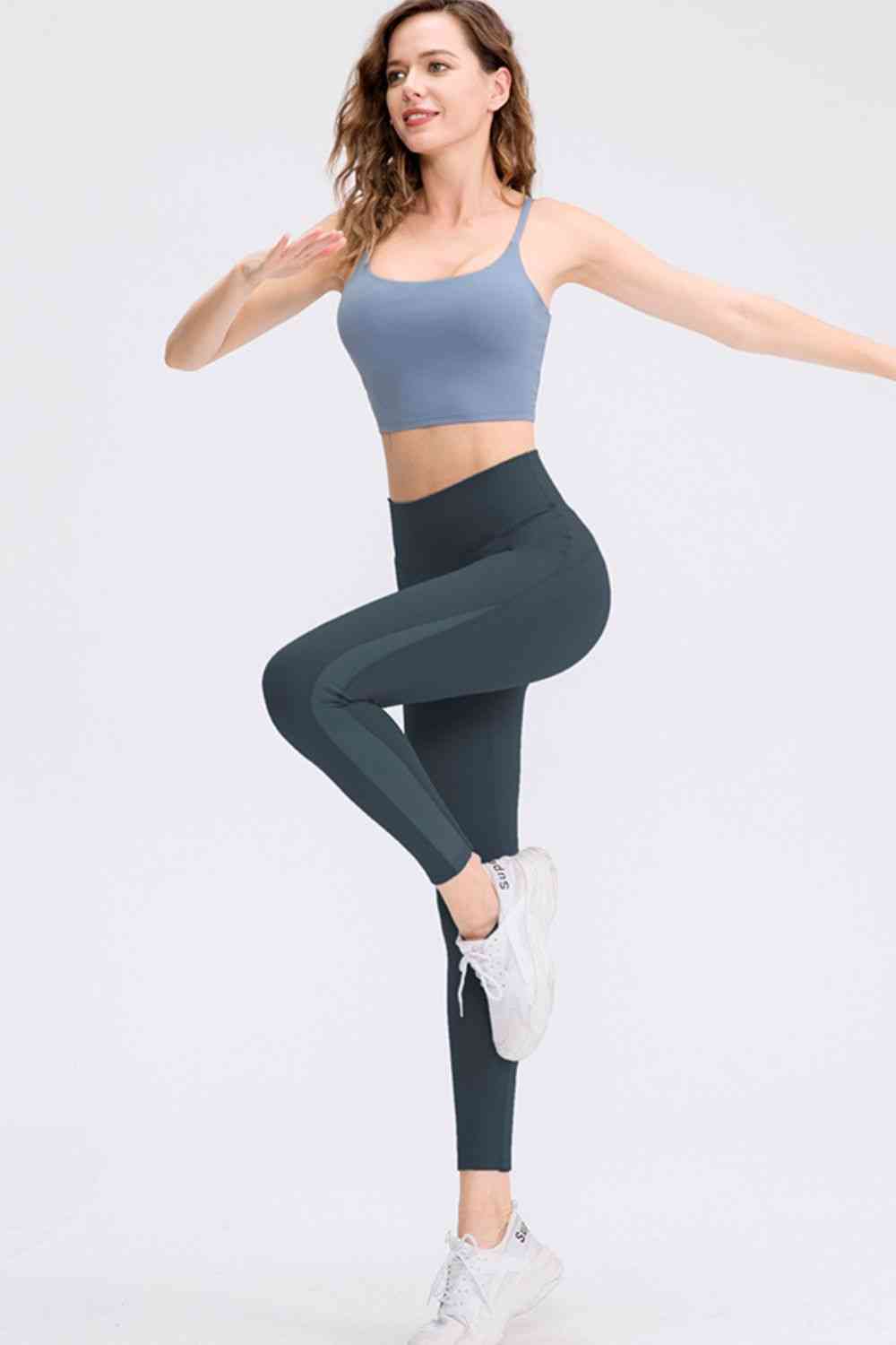 Wide Waistband Slim Fit Long Sports Pants - FitFemme.Shop