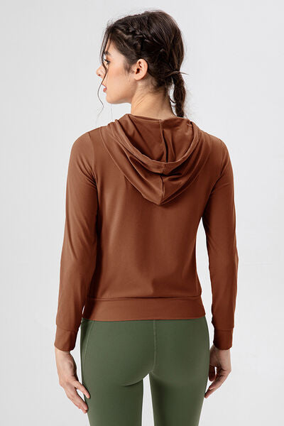 Drawstring Zip Up Hooded Active Outerwear - FitFemme.Shop